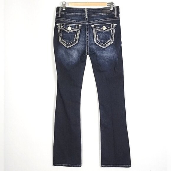 Daytrip Women's Virgo Bootcut Dark Blue Demin Jeans Faded Gold Stitch Size 28XL - Picture 2 of 16